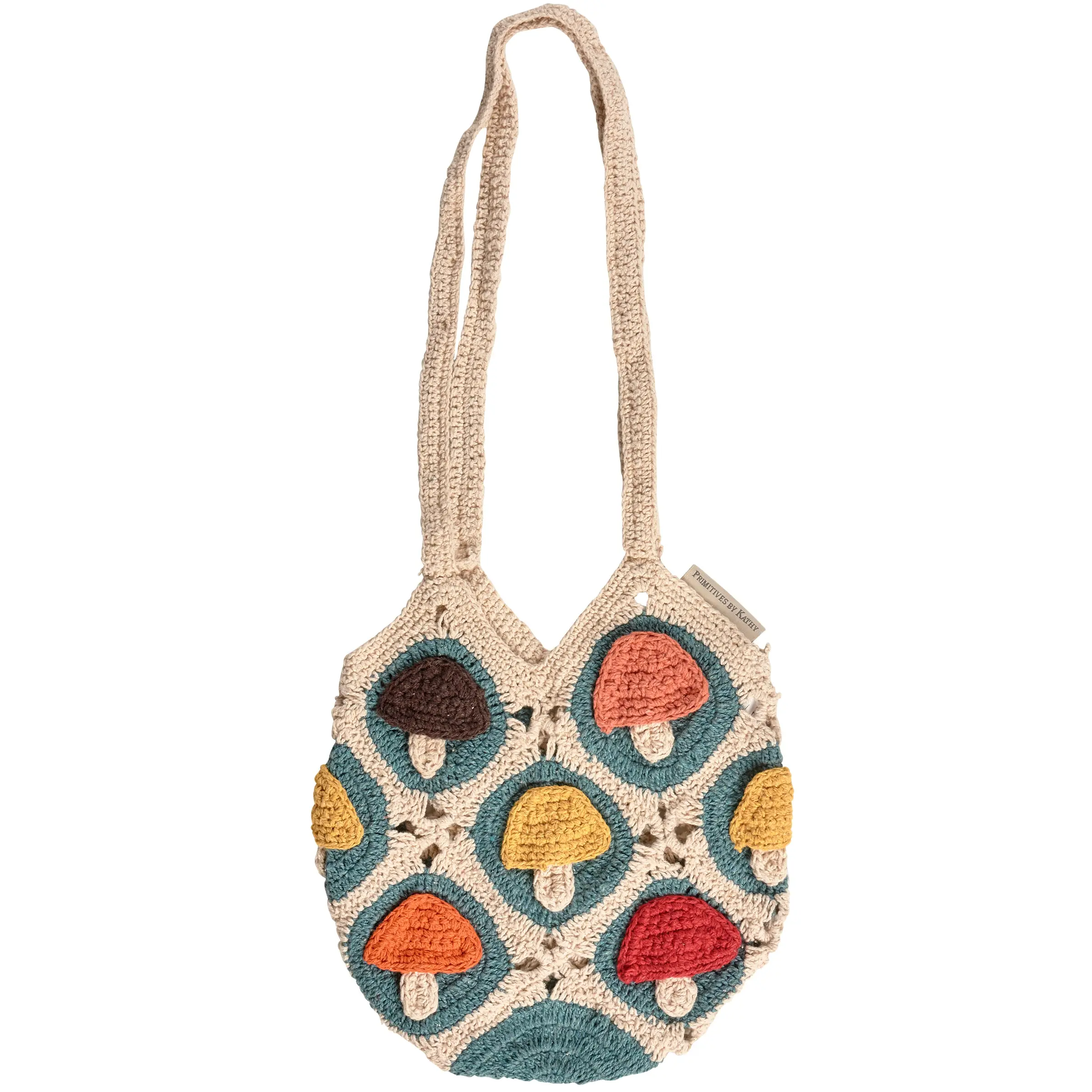 Women's Tote Bags - Crochet Mushroom Tote Bag | Everyday Use Nature-themed Bag | 10" x 12"