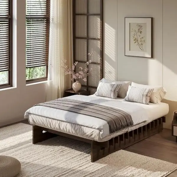 GAOMON Full Size Wood Platform Bed Frame - Easy Assembly in Minutes Low Profile Platform Bed Frame without Headboard, No Box Spring Needed, Noise-Free, Mortise and Tenon Structure, Walnut