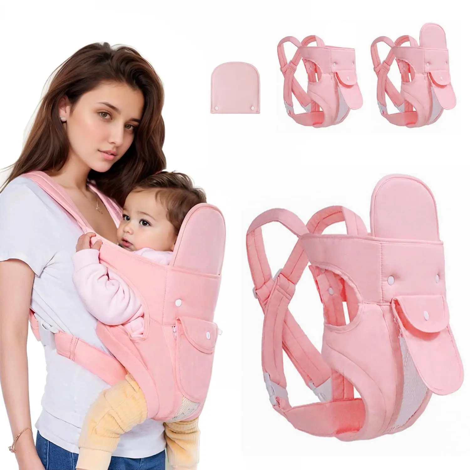 4-in-1 Baby Carrier Newborn to Toddler Ergonomic Adjustable Front Back Backpack Holder 7-45 Pounds Pink