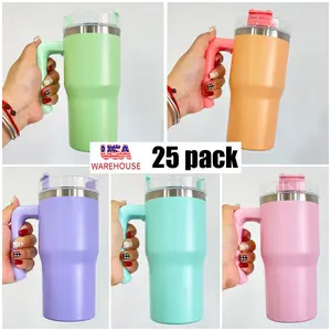 25pack(sold by case),USA warehouse vacuum insulated outdoor 20oz coffee travel mugs with straw, candy macaron colored blank sublimation 20oz travel coffee mugs , 20oz water tumbler with handle,20oz stainless steel mugs with handle funny coffee
