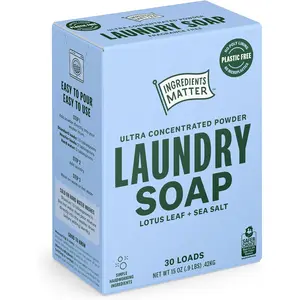 Powder Laundry Soap - + Sea Salt Scent, Hypoallergenic Detergent, Natural & Eco-Friendly, Free, Natural Oils & Dermatologist Tested - 15 oz, 30 Loads