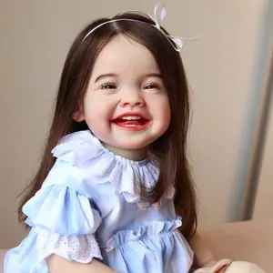 GUESSBELLY 60Cm 24inch Long Hair Princess Girl Reborn Baby Doll (Soft Vinyl Limbs, Cloth Body, Hand-rooted hair) Lovely Smiling Princess Toddler Girl Birthday Toy Art Gift