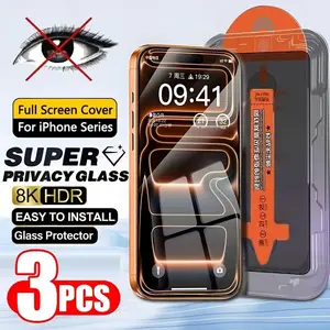 3pcs Privacy Screen Protector For iPhone 17/16/15/17 Pro Max/17 Pro/16 Pro Max/15 Pro Max/Plus/Mini/Air/X/XR/XS Max, 9H+ Tempered Glass Film, Anti-Scratch, Anti-Fingerprint, Easy to install, Full Coverage, Case friendly, Protection