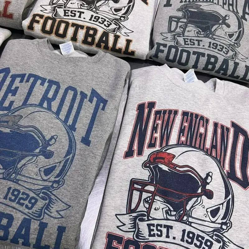 Vintage Football All Team Graphic Ash Grey Sweatshirt, Unisex Football City Pullovers Crewneck Vintage City Sweater