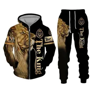 Spring and Autumn Men's Tracksuit 3D The Lion Print Zipper Hoodies Sweatshirts Pants Sets Casual Mens Clothing Women's Tracksuit
