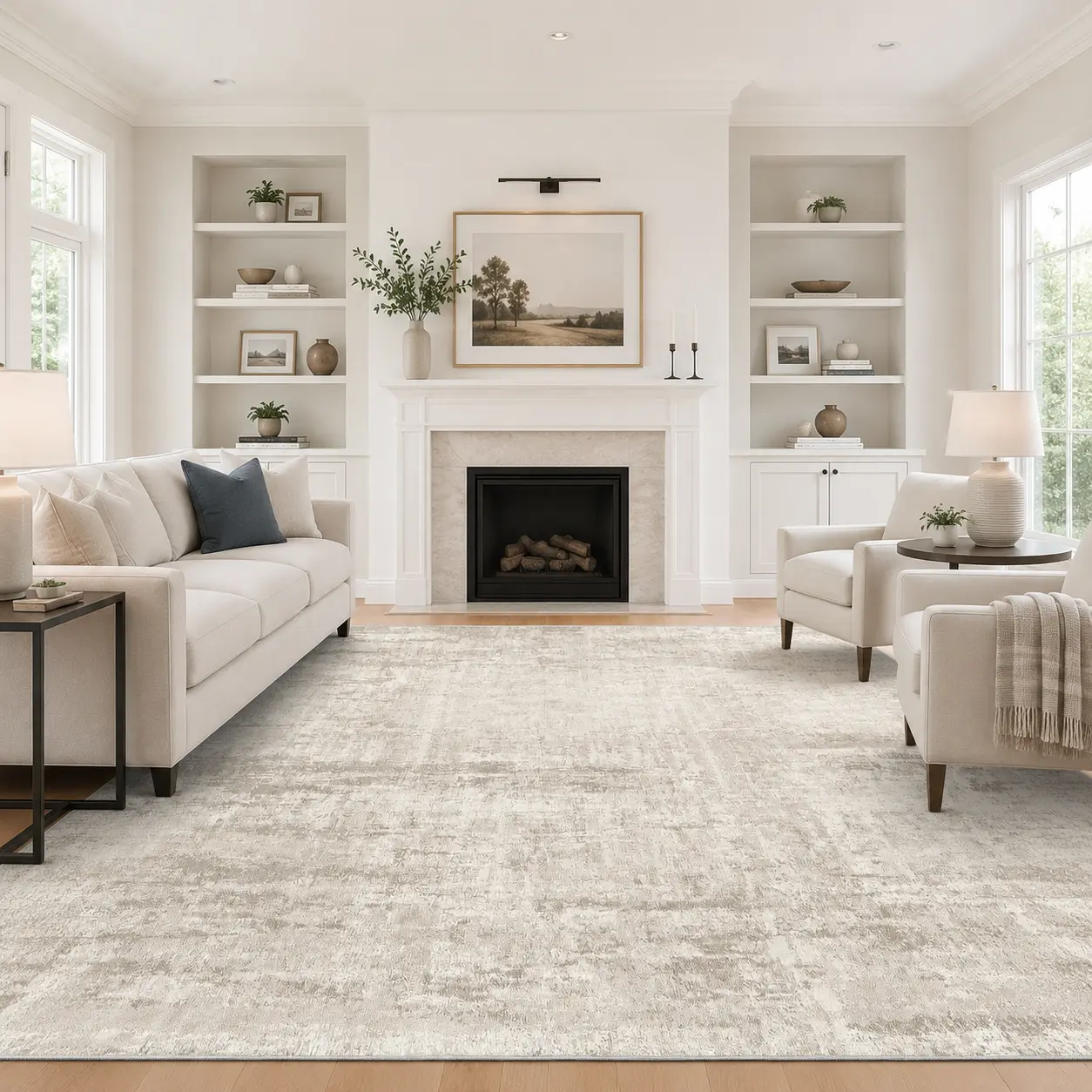 ComiComi Large Beige Abstract Area Rug, Soft High-Density Low Pile Machine Washable Rug, Waterproof Non-Slip Stain Resistant Carpet for Living Room, Bedroom, Sofa Area