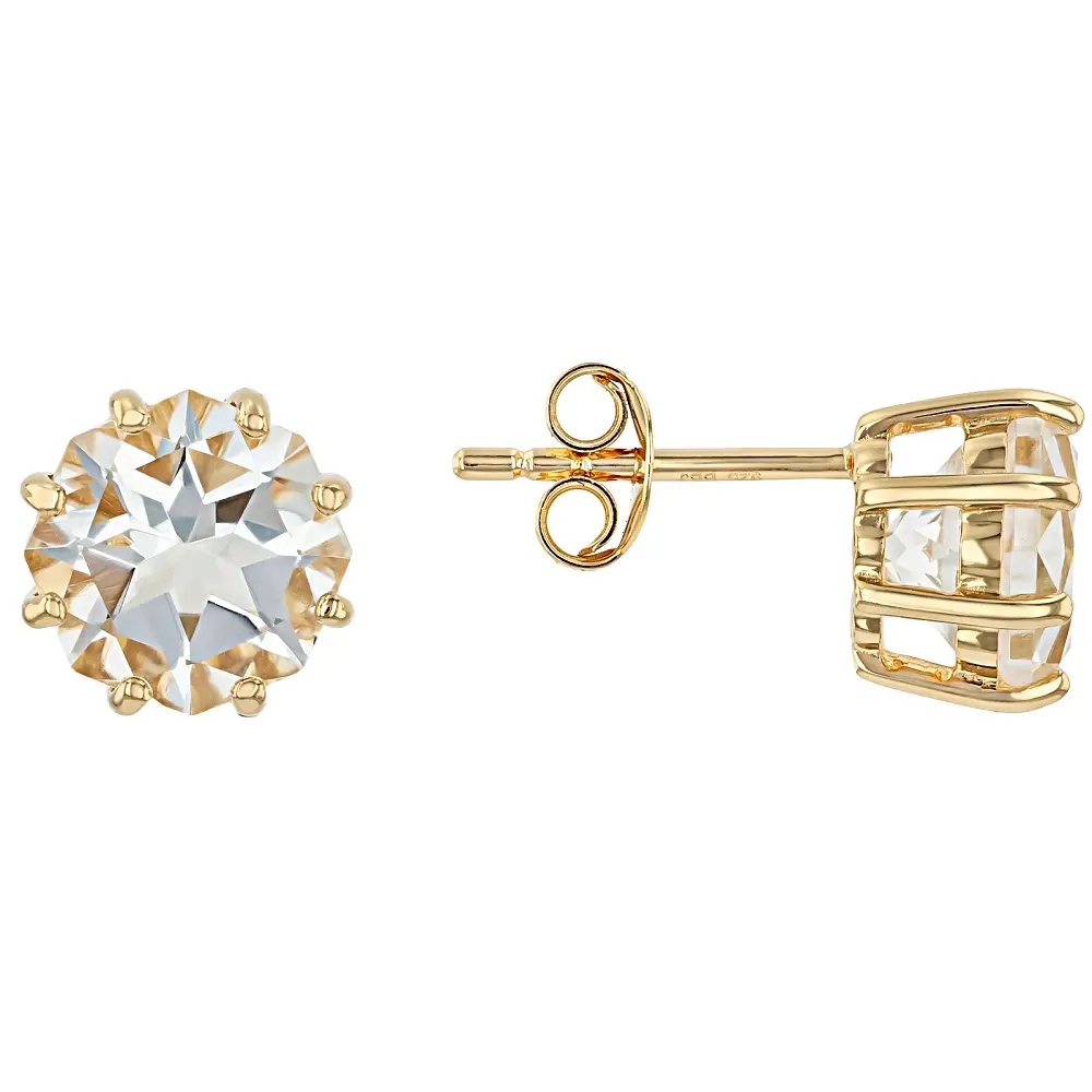 JTV White Crystal Quartz 18k Yellow Gold Over Sterling Silver Stud Earrings 4.77ctw