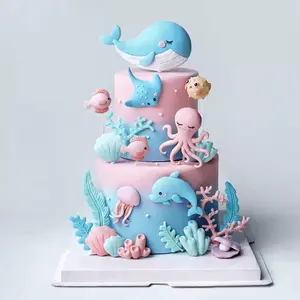 Under the Sea Ocean Birthday Cake Decorations Sea Ocean Party Favor Supplies for Sea Ocean Theme Baby Shower Birthday Party