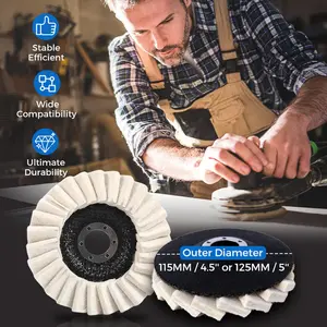 Wool Felt Flap Polishing Disc - High Performance, Fine Polishing, Long Lasting Use, Outer Diameter 115mm/4.5in or 125mm/5in