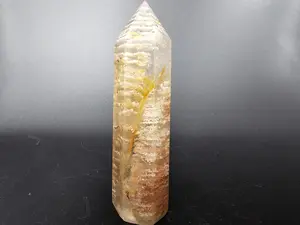 Rare Gorgeous Crystal Thousand Layer Golden Healer Tower Obelisk Unique Design for Home Office Versatile Use Enhances Aesthetics