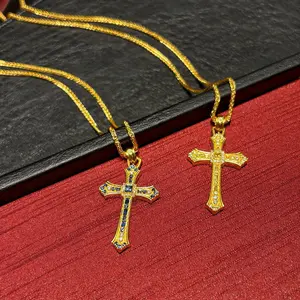 14K Gold Plated Cross Necklace for Men & Women | Christian Faith Jewelry Gift | New Anti-Rust Technology | Waterproof Hip Hop Cross Pendant men's stainless steel cuban link chain