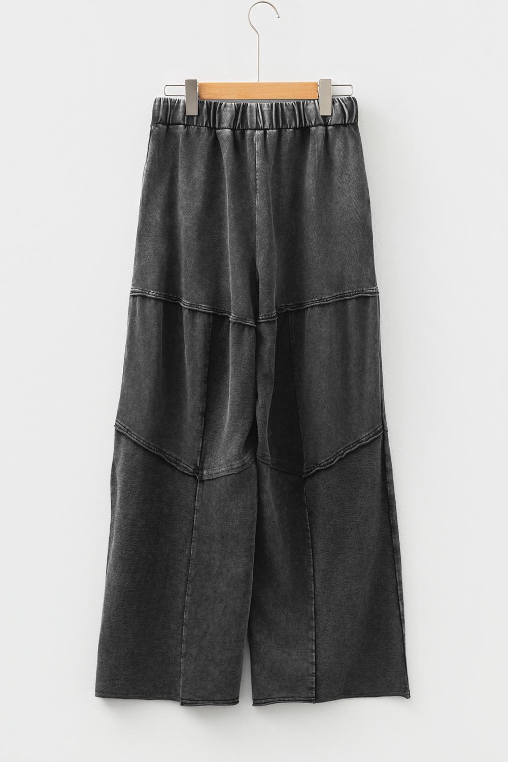 Women's High Waist Black Mineral Wash Wide Leg Pants Casual Patchwork Drawstring Shift Trousers Western Style Cotton Blend Women's High Waist Black Mineral Wash Wide Leg Pants Casual Patchwork Drawstring Shift Trousers Western Style Cotton Blend