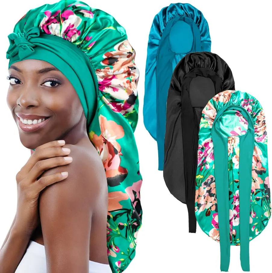 3 counts Bonnets for Black Women Braid Bonnet, Soft and Breathable,Large Long Satin Bonnet for Braids, Natural Curly Hair,Silk Bonnet with Stretchy Tie Band Sleep Cap Hair Haircare Heatless