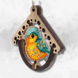 Wooden Bead Embroidery Kit Bird in Birdhouse FLK-580