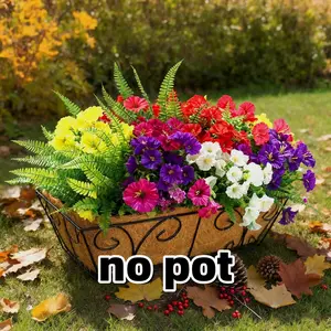 Artificial Flowers for Outdoors, 16 Bundle Fake Plastic Flower Plants, Garden Decorations, UV Resistant, Mix Colors, Morning Glory, Eucalyptus Leaves