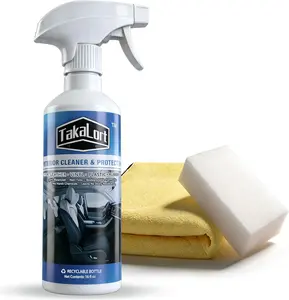 Car Interior Cleaning & Protection Spray, 16 oz – Cleans and protects dashboard, leather, vinyl, and plastic. Adjustable nozzle. Includes microfiber cloth and magic sponge (1 pack).