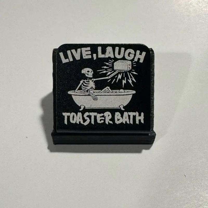Anodized Aluminum Metal Brim Hat Clip, Live, Laugh, Toaster Bath