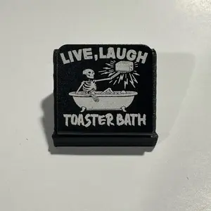 Anodized Aluminum Metal Brim Hat Clip, Live, Laugh, Toaster Bath