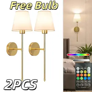 2Pcs Wireless Battery-Powered Wall Lamps, High-capacity battery With Remote Control Bedroom Lights, Rechargeable Multi-Color Bulbs for Living Room & Hallway, Adjustable Colors Lights, Decorative RGB Wall Sconces