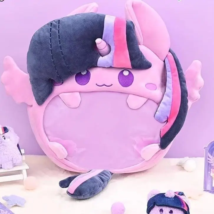 Girls' My Little Pony Twilight Sparkle 2D Plush Casual Fluffy Backpack, Durable Fashion Accessory with Adjustable Strap, Collegiate Patchwork Design