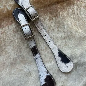 Pair Adult Size White Brown and Black Genuine Hair On Cowhide Western Spur Straps