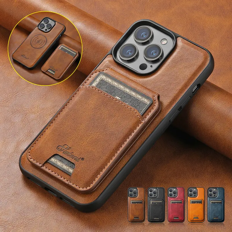 2-in-1 Magnetic PU Leather Smartphone Case - Shockproof Flip Stand Cover with Magnetic Closure, Detachable MagSafe Card Holder Detachable Phone Pouch Wallet, Wireless Compatibility & Protection for iPhone 12-17 Pro Max Mobile Accessories