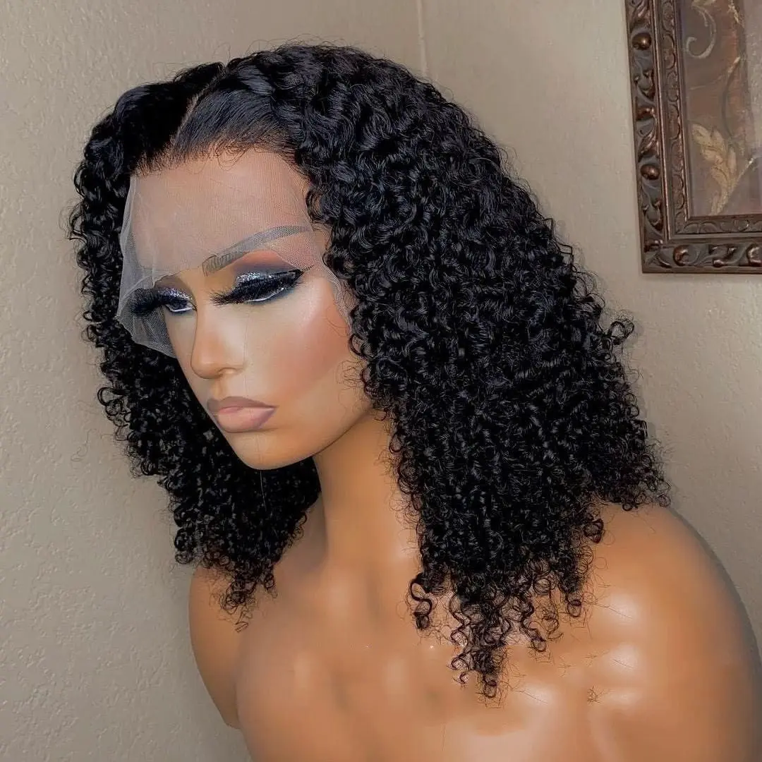 Jerry Curly 13x4 Lace Front Human Hair Wig, 150 Density Medium-Length Dyeable Curly Texture Hair for Women, Female, Dyeable Hair