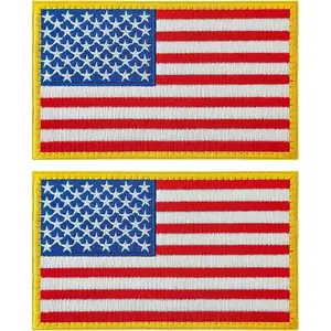 2Pcs 5*3 Inches Flag, Vest Size Military Morale Flag Patch, Hook and Loop for Hats, Bags, Backpacks, Vests - Gold