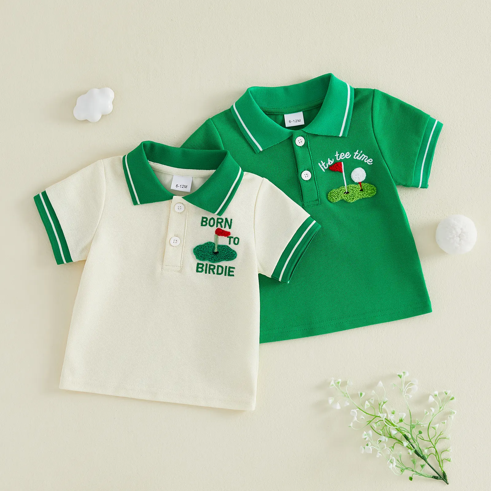 Canrulo Kids Toddler Baby Boy Golf Outfit Born to Birdie Button Down Collared Short Sleeve Polo Shirt Tops Summer Clothes