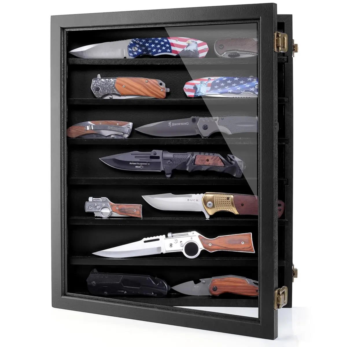 Pocket Display Case  Collection Shadow Box For Wall Folding Showcase Cabinet With Panel And Removable Dual Recessed Shelves