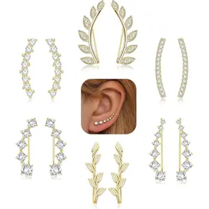 CASSIECA 6 Pairs CZ Arrow Ear Cuffs Set  for Women Sparkling Climber Hoop Earrings  Stud Earring Jackets Hypoallergenic Fashion Jewelry for Women