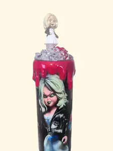Halloween Chuckys BRIDE-Tiffany tumbler with lid topper Insulated Stainless Steel Beverage Drinkware