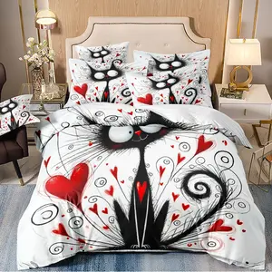 3-piece duvet cover set with an exaggerated black cat pattern, 3D digital printed bedding, suitable for bedroom and guest room home decoration (1 duvet cover 2*pillowcases, duvet not included) machine washable, zipper
