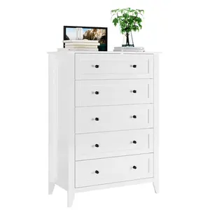 【GARVEE】5 Drawer Tall Dresser with Deep Drawers and Metal or Nickel Knobs, Modern Wood Chest Organizer for Bedroom, Living Room, Entryway, Hallway in White, Black, or Grey