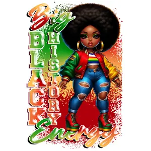 4-Pack, 6-Pack, 8-Pack 0r 10 DTF Heat Transfer Gang Sheet Big Black History Energy Juneteenth Girl Ready to Press for DIY T-Shirt Business