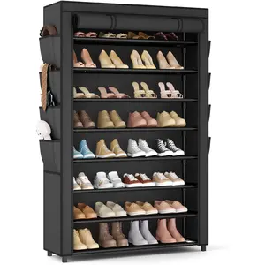 Shoe Rack with Cover, 8 Tier Tall Shoe Organizer Storage for 36-45 Pair Shoes and Boots Large Shoe Storage Shelf Free Standing Shoe Rack for Closet, Front Door Entrance, Dorm, Garage