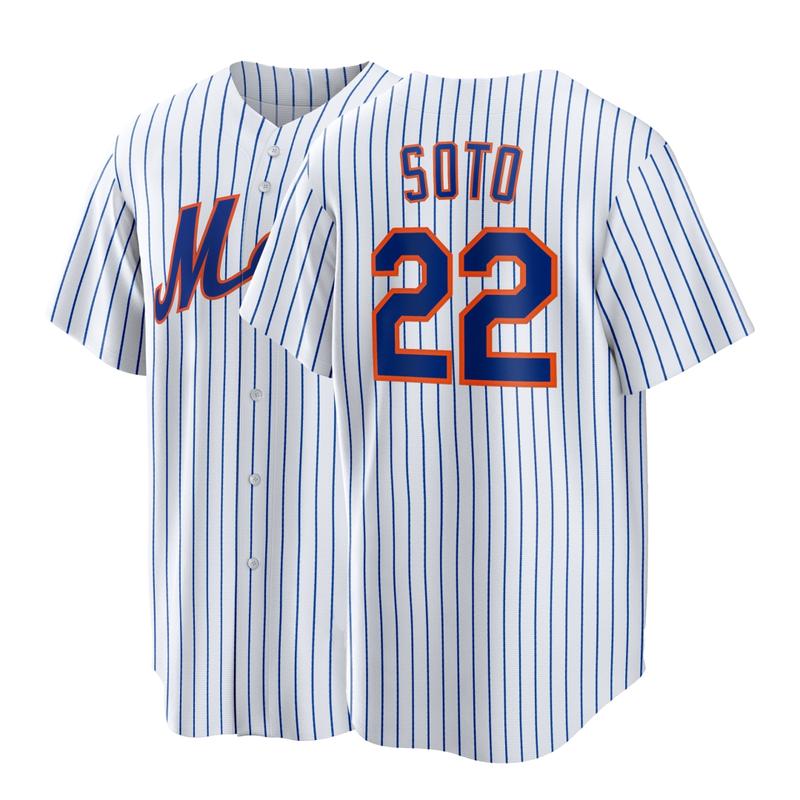 Men's #22 Baseball Jersey Blue & White Striped Classic "SOTO" Design Breathable Button-Up Shirt For Training Games & Casual Wea
