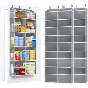 2 Pack 5-Tier Over The Door Organizer with 10 Side Mesh Pockets & Clear Windows, 80 lbs Weight Capacity  Storage for Bathroom, Bedroom, , Kitchen, Organize Shoes, Diapers(Clear Grey)