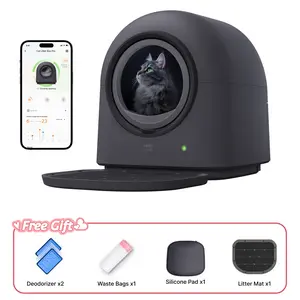 HHOLOVE TYPro Self Cleaning Cat Litter Box Automatic Hands-Free Smart Robot self Cleaning Cat Litter Box for Multiple Cats with APP Control Safe with Litter Mat Waste Bags and Deodorizer Dark Grey