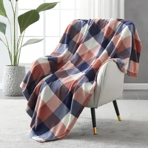 Buffalo Plaid Flannel Fleece Throw Blanket 50 x 60 Inches, Soft Lightweight Cozy All Season Coral Pink Checkered Blanket for Bed, Couch,