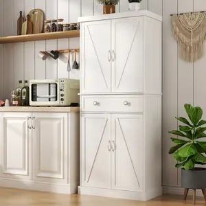 72” White Tall Freestanding Kitchen Cupboard - Drawer, Adjustable Shelves, Modern Home Furniture Buffet Pantry Cabinet for Home, Office Storage Solutions