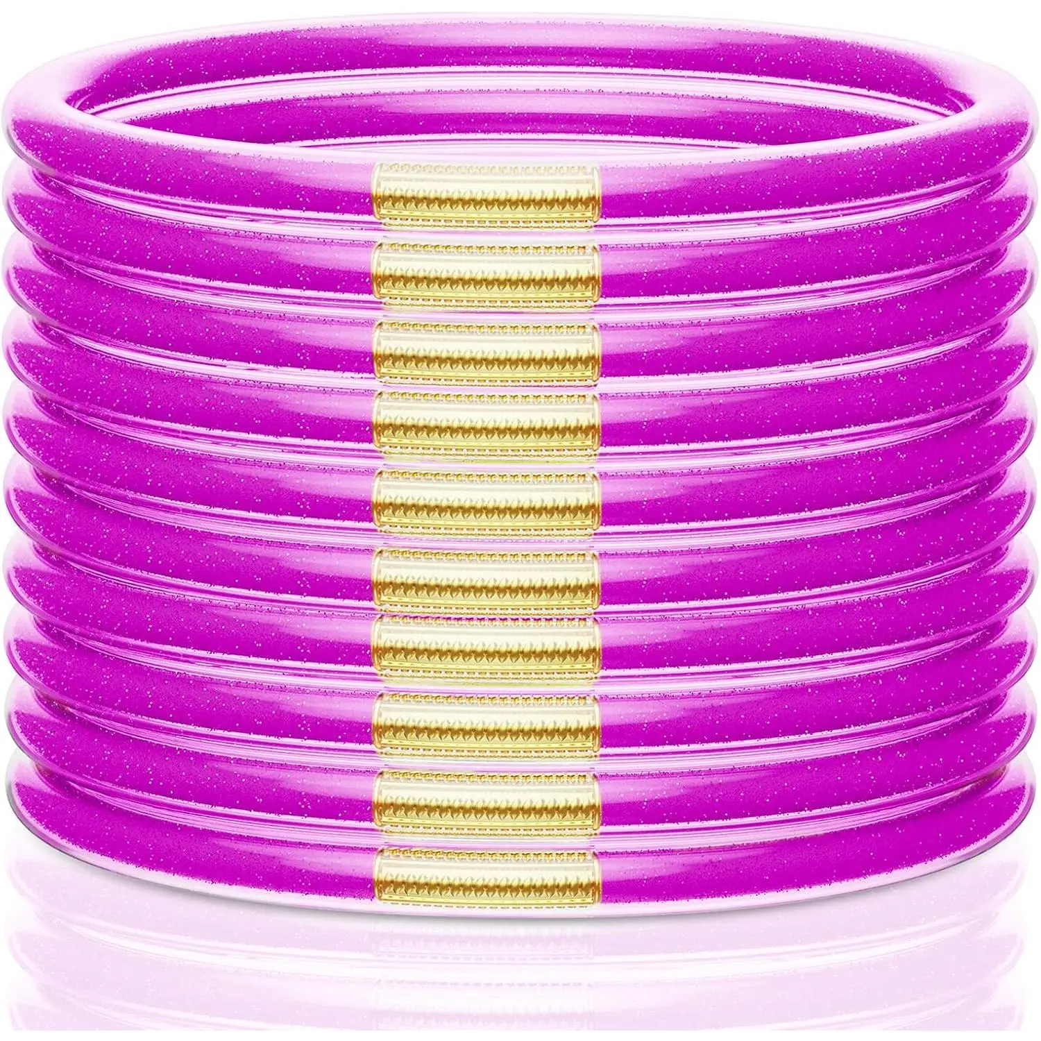 JX Habitat Mardi Gras Sparkly Glitter Filled Bangles, Soft Glitter Bracelets for Women - Fashion Costume Jewelry Accessories