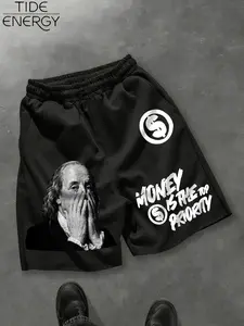 Men's Money Aesthetic Fitness Shorts, Breathable Casual Franklin Print Pants, Dollar Symbol Decor, Perfect for Daily Wear, Elastic Waist Shorts, Graphic Shorts, Fitness Summer Bottoms, Athletic Short