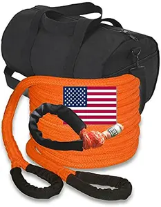 BILLET4X4 U.S. Made 1 inch X 25 ft Safety Orange Safe-T-Line Kinetic Snatch Rope with Soft Shackle (Single) & Heavy-Duty Carry Bag - 4X4 Vehicle Recovery