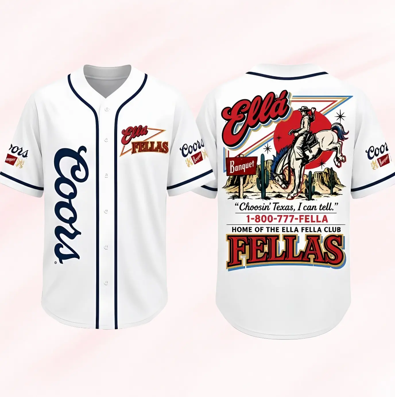 Vintage Collections Ella Fellas Western Baseball Jersey for Men Women, Retro Cowboy Beer Style Button Up Country Shirt USA