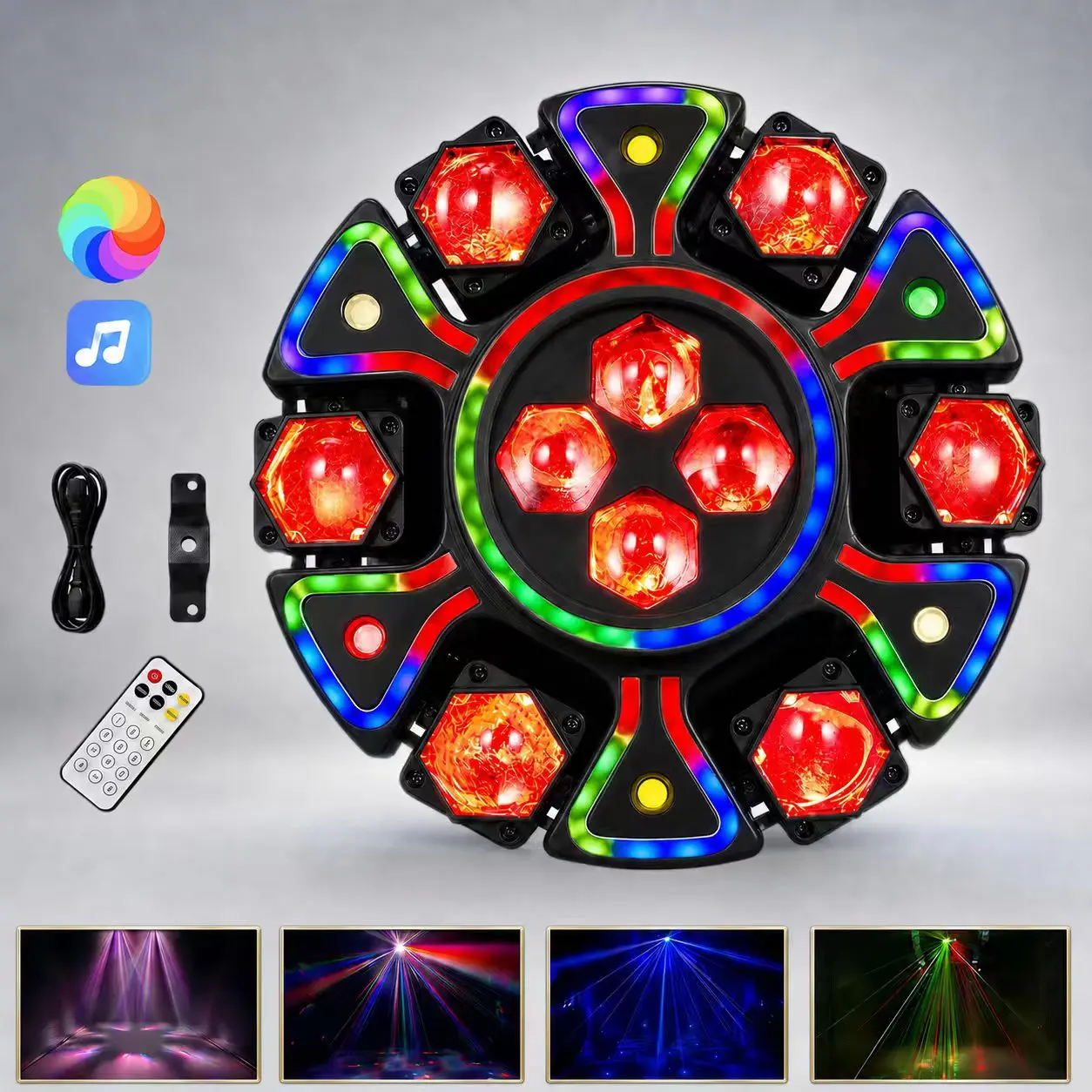200W Moving Head DJ Light - 6-Arm Lighting StructureRGBW LED Aluminum Body, 4-in-1 Bee Eye RGBW Effect,Red/Green Laser, White & Amber Strobe, DMX-512 &Remote for Home Color Changing Commercial Lighting