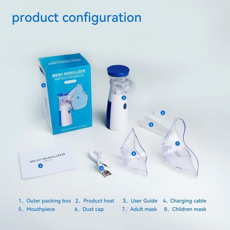 Portable Nebulizer for Adults & Kids Handheld Mesh Design – Ultrasonic Plug-in type. Nebulizer with Battery Included for Travel & Home Use (Blue & White) with Skin Care Glow Other products include theRechargeable Mesh SpacerMachine, which is also suitable