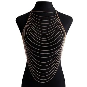 Minimalist Fashion Multi-layer Tassel Chain Chest Chain Sexy Bikini Halter Body Chain for Women