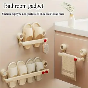 Bathroom Strong Suction Cup Slipper Rack, Punch-Free Wall Mounted Towel Holder, Multifunctional Waterproof Storage Shelf, Wall Organizer for Shoes, Keys, Toiletries, Space-Saving for Bathroom, Doorway, Home Use