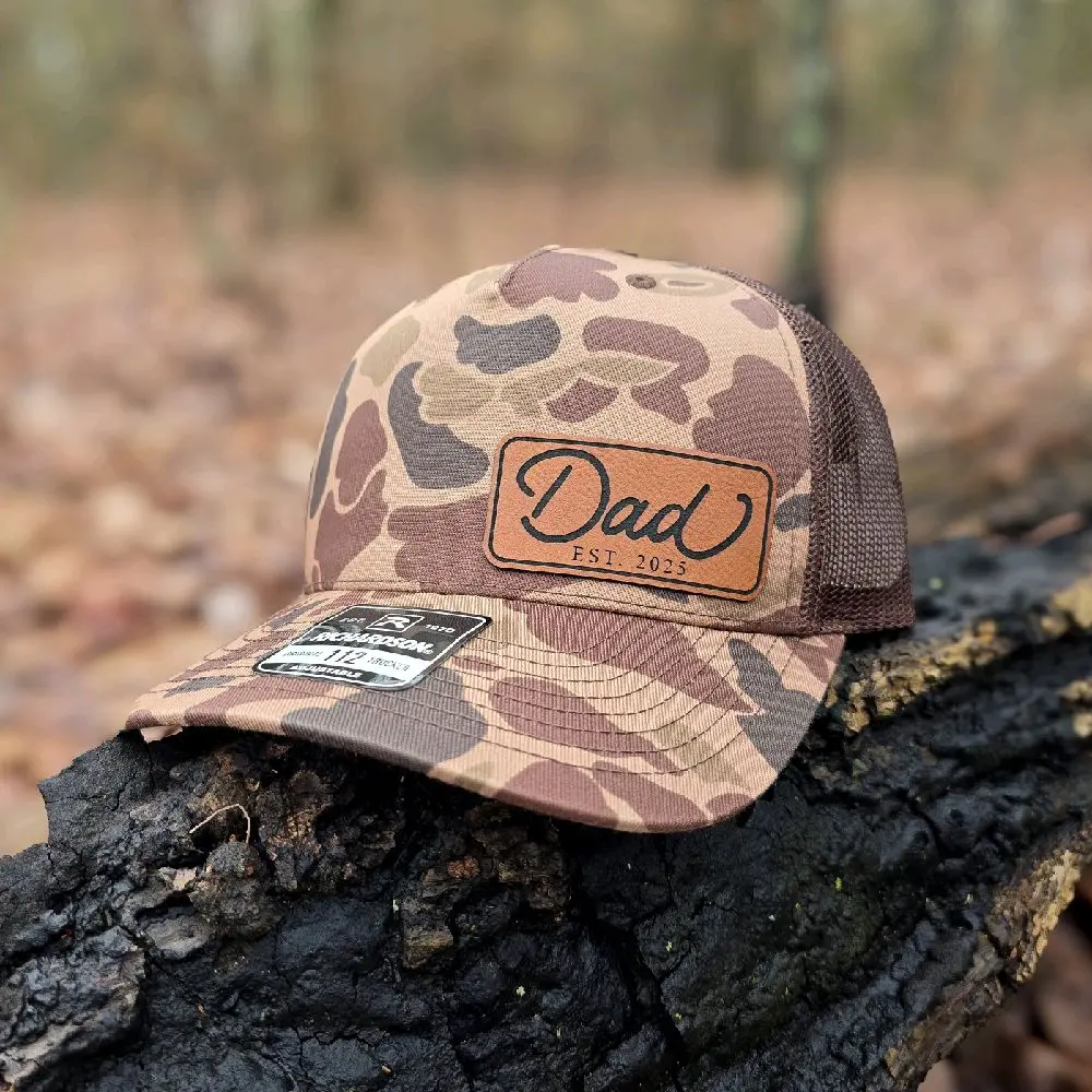 Richardson 112PFP Custom Personalized Bark Duck Camo Trucker Hat with Leatherette Patch - Dad Hat for Father's Day Gift